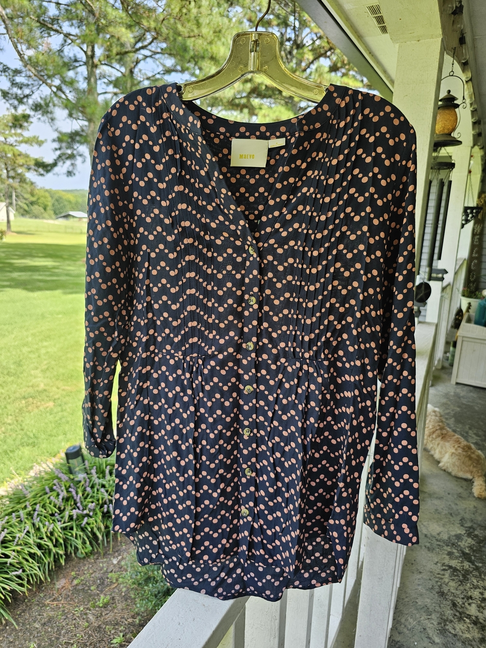 MAEVE- SZ- M Women’s Navy Blue Polka Dot Long-Sleeve Tunic Top - Blush Dots